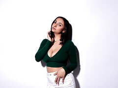 Hot busty babe pleasuring her self in the white room