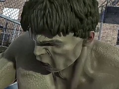 Big titted babe fucked by green HULKs humongus cock