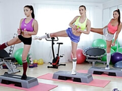 Sweet babes Alexis Crystal, Sabrisse and Teana fuck in the gym