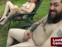 Amateur, Tetas grandes, Juegos, Pajear, Al aire libre, Pelirrojo, Desnudarse, Trio