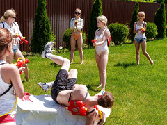 Graceful lesbians likes to bounce on nerd fat cock