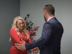 Thick blondie sucks rock hard cock and gets fucked well