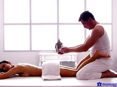 Beautiful Italian babe gets oiled up and screwed by horny masseur