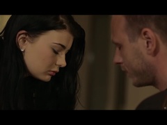 Bondage, Brunette brune, Couple, Tir de sperme, Robe, Doigter, Chatte, Voyeur