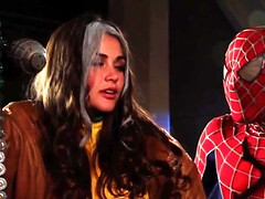 Slutty girl is fucked by two guys are the cosplay party