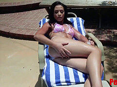 Mamada, Morena, Pareja, Al aire libre, Piscina, Tabú