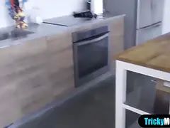 Hot busty stepmother cleaning the windows before a fuck