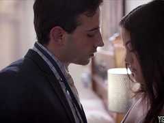 She is home alone and here comes the older visitor