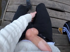 Caught while finish me off! Public handjob by cute teen