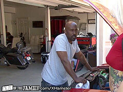 OutOfTheFamily ebony step-dad throated in Driveway