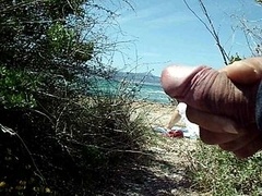 public solo play cum on the beach