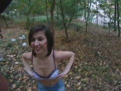 Young cutie strips in the woods and gets dicked down hardcore