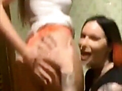 Arousing Lesbians Having An Group Fucking On A Toilet