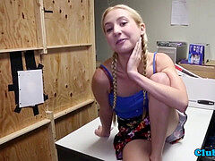 petite adult movie star Odette stroking in the office