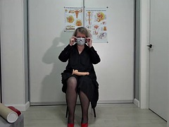 Blondine, Dildo, Behaart, Absätze, Masturbation, Milf, Lehrer, Titten
