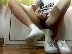 アジア人, イく瞬間, 足, 靴下