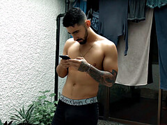 Already naked adn boned up, Belus is on all fours and ready to take Julian's stiff cock. His top slides in from behind and the long bareback begi