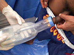 Inked Asian barebacked for cumshot by his doctor