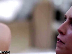 デカパイ, ブロンド, 捕まる, チン, 毛深い, デカチンの, キス, 妻