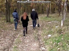 Redhead with huge tits sucking dick