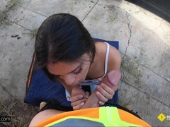 Joceyln Stone gets stranded with a broken car and fucks for help!