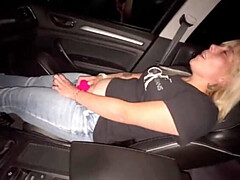 Beauté, Voiture, Attrapée, Européenne, Femelle, Orgasme, Solo, Vibromasseur
