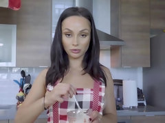 Brunette housewife fucks in the kitchen instead of cooking