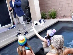 teen friends have orgy with muscle stud