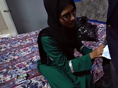 Arab babe in glasses sucks that big hard cock
