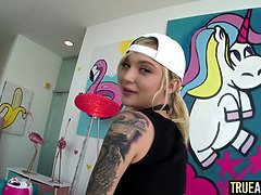 アナル, お尻, 美人, デカ尻, ブロンド, フェラチオ, チン, オッパイの