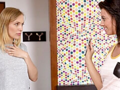 デカパイ, キス, レズビアン, なめる, オナニー, 剃毛, ストリッピング, オッパイの