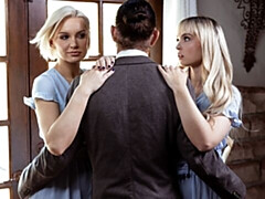 デカ尻, デカチン, ブロンド, フェラチオ, バック, 女 人男 人, ガリガリ, ティーン