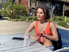 Brunette with picture perfect body gets throat fucked by big dick - Nicole Aria gives POV blowjob and rimjob