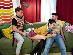 Gorgeous Czech babe Lady Dee blows and rides lucky dude on the sofa