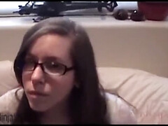 Pijpbeurt, Bruinharig, Schattig, Hondjeshouding, Vrouw, Brillen, Orgasme, Kut duiken