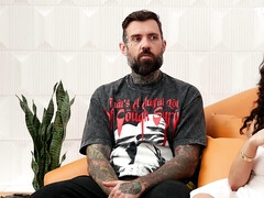 Grote kont, Grote mammen, Bruinharig, Hd, Ruw, Tatoeage, Trio, Vrouw