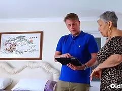 OldNanny - Mature Granny Seduces Young Realtor In Bedroom