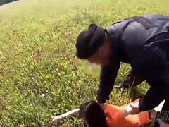 Law4k. teen beauty with ebony hair receives hard pricks of security officer in twat