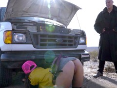 デカパイ, 巨乳な, 車, ヒール, アウトドア, スカート, ソフトコア, いじめ
