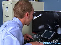 デカパイ, 茶髪の, エロ熟女, 女 人男 人, 淫乱熟女, ストッキング, 三人