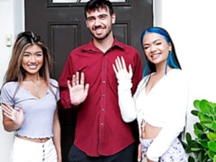 Asiatisch, Schlafzimmer, Grosser schwanz, Blasen, Frau frau mann, Dürr, Jungendliche (18+), Titten