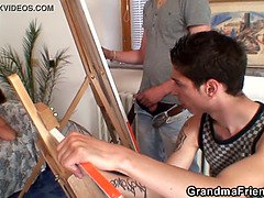 Old grandma and boys teen threesome