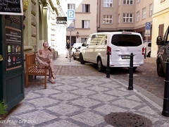 Diana in a sheer brown tiny dress public nudity