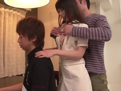 フェラチオ, 口内発射, 手コキする, 日本人, 3p男男女, オマンコ, 剃毛, 三人