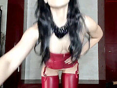 crimson Leather & spandex tease