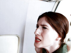 Sexy stewardess gets used on the plane by the pervy old pilot