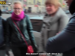 ブロンド, 顔射, 眼鏡, ヒール, お金, ピアス, ストッキング, 三人