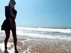 Plage, Beauté, Sucer une bite, Femelle, Nue, Orgasme, Pov, Public