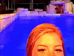 Raunchy Blond Hair Girl Shows Her Knockers In The Pool