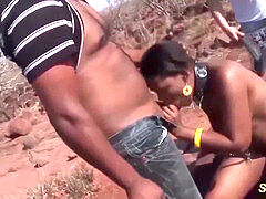 Africain, Noire, Extrême, Faciale, Allemand, De plein air, Adolescente, Plan cul à trois